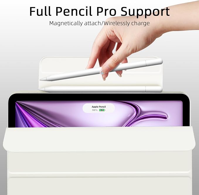 for iPad Air 13 inch M4/M3/M2 Case (2026/2025/2024Model A3268/A3269/A3271) Auto Sleep/Wake and Magnetic Closure Slim Trifold Stand Case PU Leather Cover Support Apple Pencil Pro Black