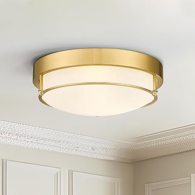 12 inch Flush Mount Light Fixture, 2-Light Modern Ceiling Light with Polished Gold Finish for Hallway Kitchen Laundry Bedroom, 4822-PG