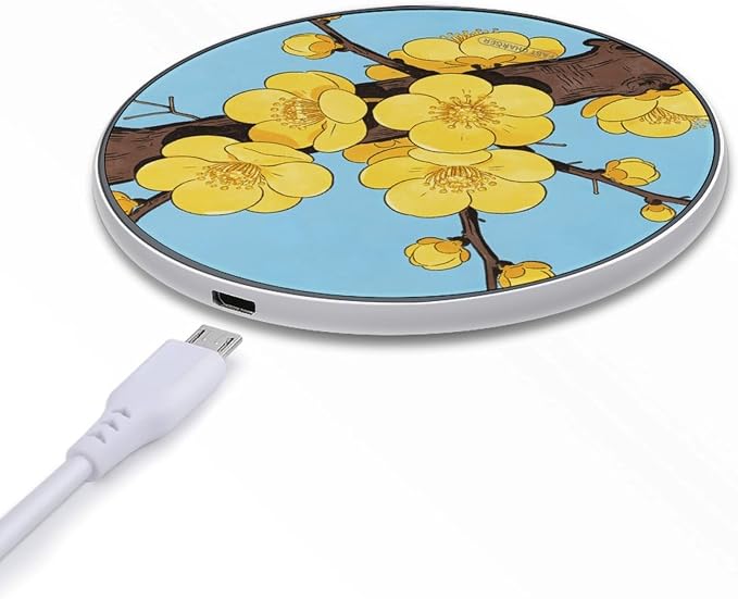 Yellow Plum Blossom Wireless Charger Fast Charging Pad | Anti-Slip Qi Certified Wireless Charging Pad for All Phones with Wireless Charging Function for Home Office Travel