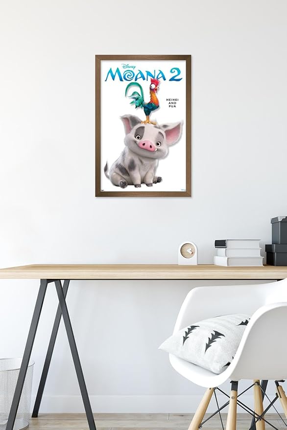 Disney Moana 2 - Heihei and Pua Feature Series Wall Poster, 22.4L" x 14.7W", Bronze Framed Version