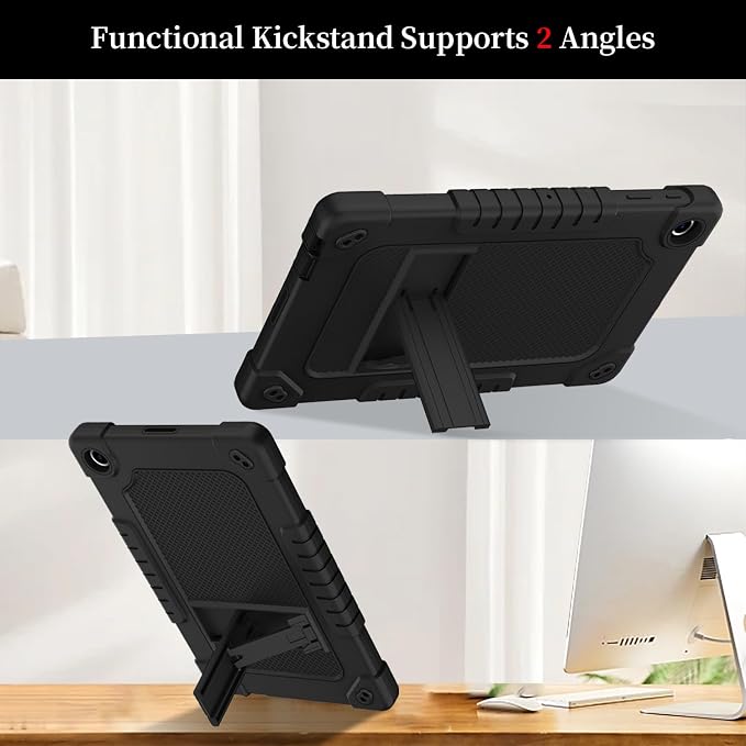for Onn 10.4 Tablet Pro 2023 Model 100110603 Case Hybrid Silicone+Hard Back Friendly Case Built in Kickstand Shoulder Strap Compatible with Walmart Onn 10.4 Tablet Pro (Black)