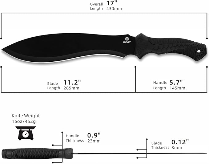 REAT Gardenging Machete, 17" Heavy Duty Machete with Sheath, Ergonomic No-Slip Handle, Machetes for Cutting Trees,Yard Work,Bushcraft