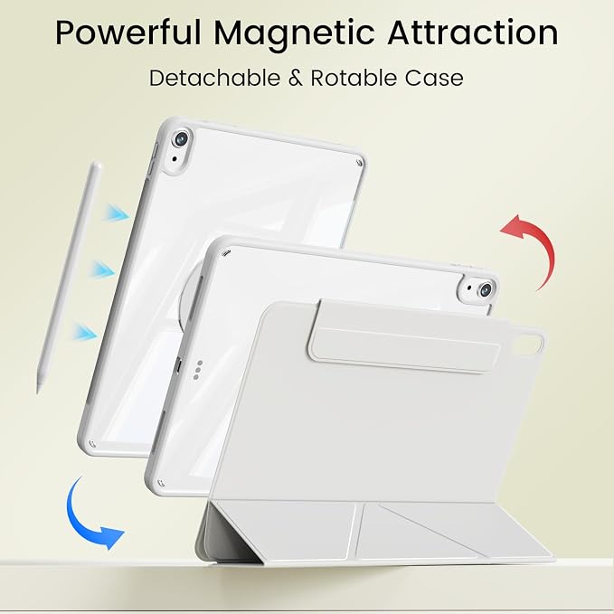 Clear Case for iPad A16 11th/10th Generation 2025/2022 Black | 360° Rotating Magnetic Detachable ipad a16 Case Clear with Pencil Holder Auto Wake/Sleep for ipad 11 inch a16 case