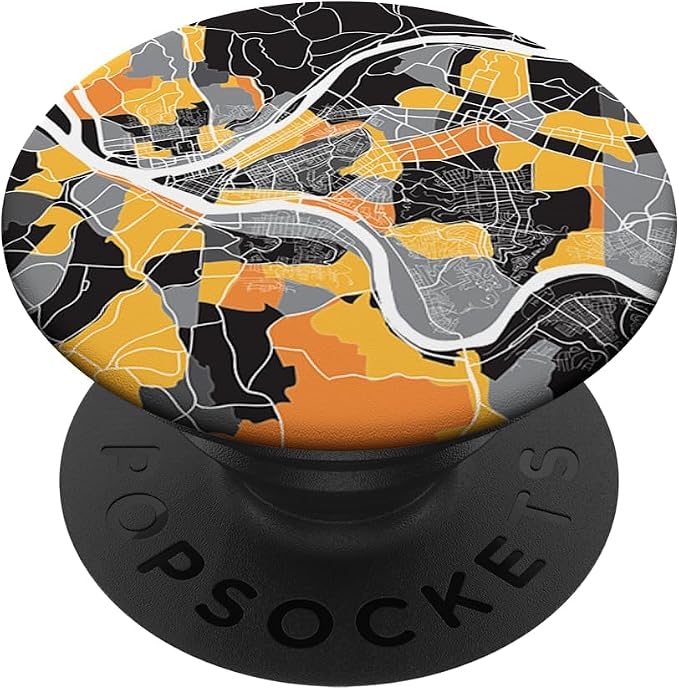 Pittsburgh City Black and Yellow Neighborhood Map PopSockets Adhesive PopGrip