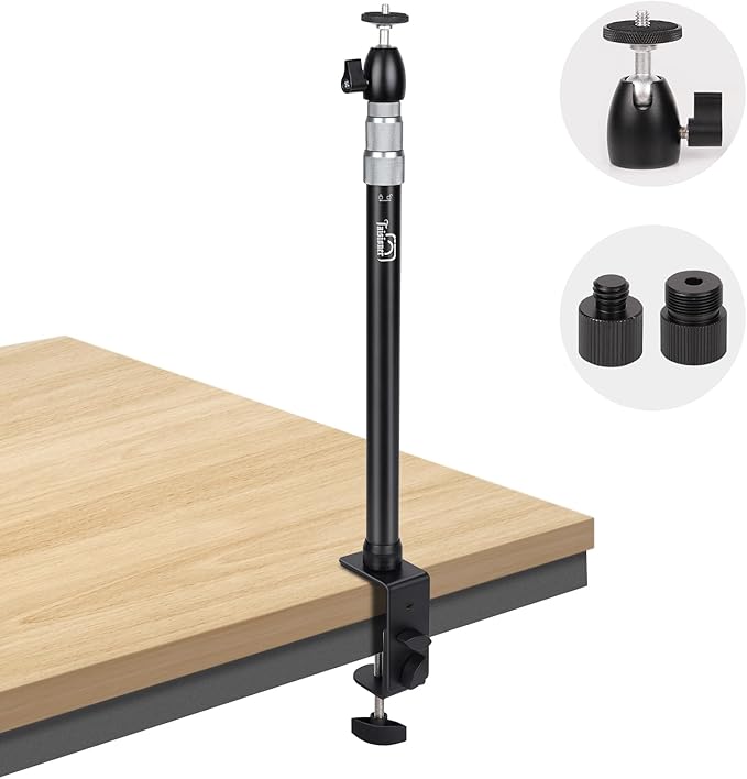 Taisioner Camera Desk Mount with 360° Ball Head, 15.7"-35.4" Adjustable Aluminum Alloy Stand - 6.6LBS Load C Clamp for DSLR, Ring Light, Live Streaming, Photo/Video Shooting