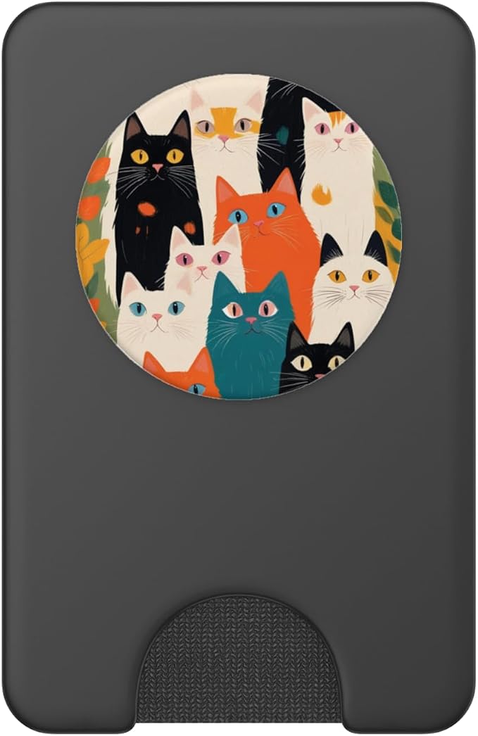 Colorful Cute Cat Pattern PopSockets PopWallet for MagSafe