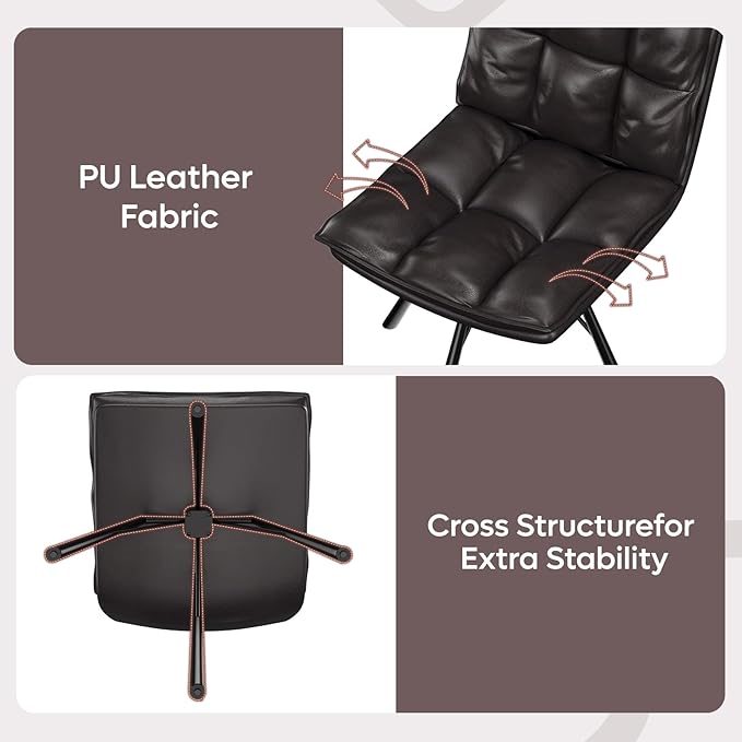 Bestier Dining Chairs Set of 2, Upholstered Modern Kitchen Chairs, Home Office Armless Chairs, PU Leather Table Chairs with Metal Legs for Dinning Room, Kitchen & Bedroom, Black