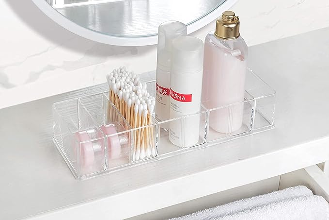2 Pack Detachable Makeup Organizer, 8 Compartments Acrylic Cosmetic Storage Jewelry Display Boxes, Clear Drawer Organizers Case for Dresser Vanity Bathroom Kitchen
