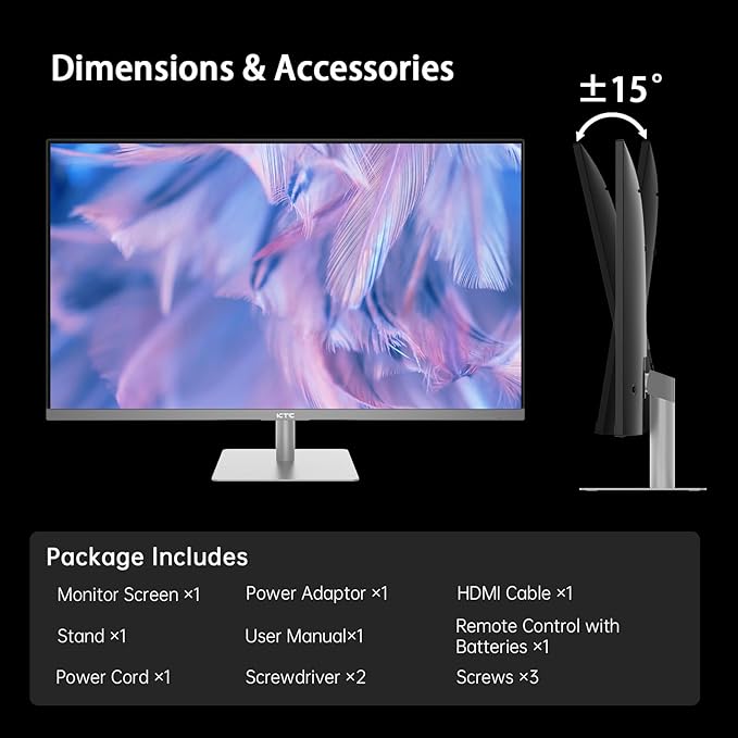 KTC 32 Inch 4K Smart Monitor, Google System UHD (3840x 2160) Smart Monitor with Speakers, Netflix Licensed, Type-C 65W PD, WirelessDisplay, HDR, Bluetooth, Hey Google Voice Remot, VESA Support, A32Q8