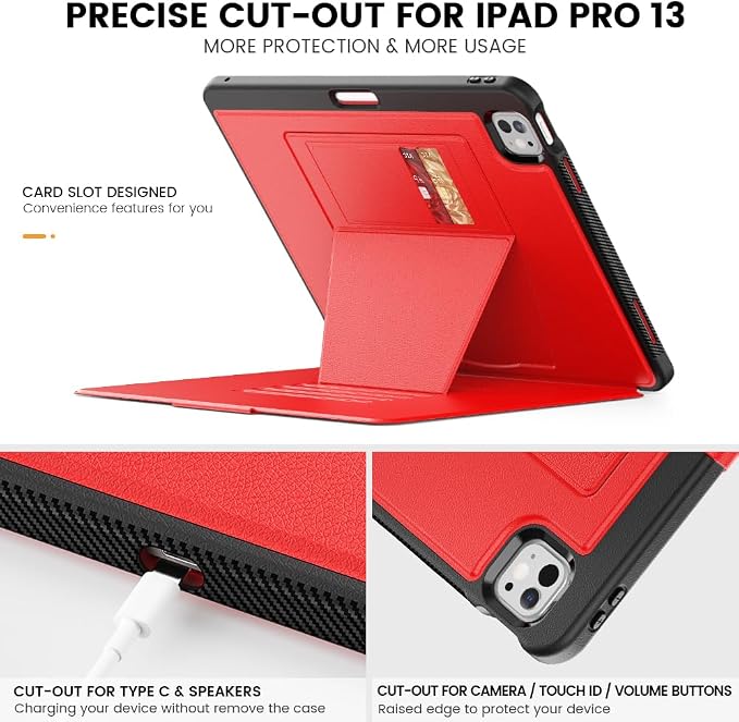 for iPad Pro 11 inch Protective Case M5 2025/M4 2024: Heavy Duty Shockproof Case with Pencil Holder - 360°Rotating Handle/Stand - Screen Protector - Shoulder Strap Black/Sky Blue