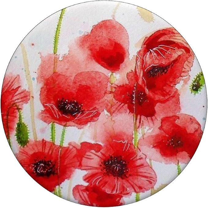 Watercolor Red Poppy Flower on White Background Pattern Grip PopSockets Adhesive PopGrip