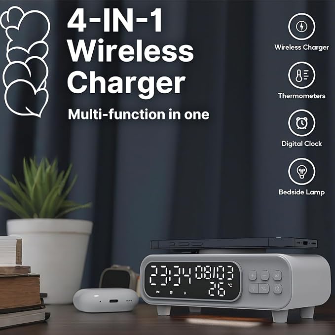 IHAO 3in1 Multifunctional Foldable Wireless Charging Station with LED Ambient Night Light Fast QC3.0 Charger for Phone iWatch Headphone Space-Saving Auto-Shutoff &amp Overcharge Protection-Black