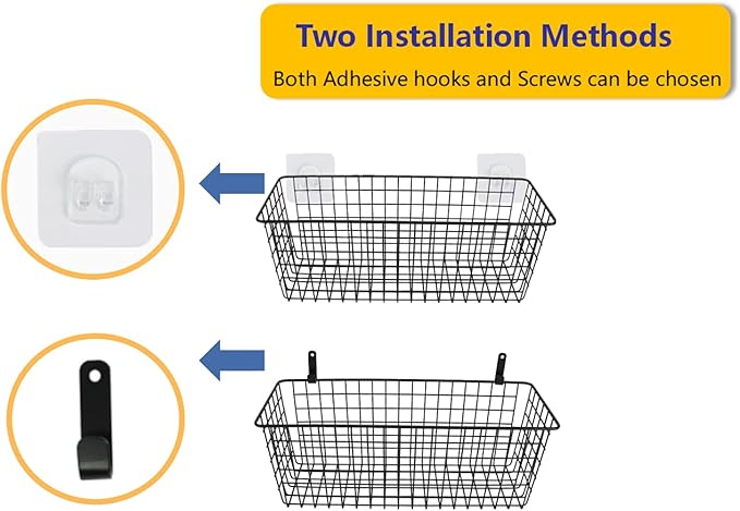 Joben Oligey 3 Set [Extra Large] Hanging Wall Baskets ,Wire Basket For Storage Pantry, Farmhouse Food Storage Kitchen Pantry Laundry Closet Garage RV ,Black