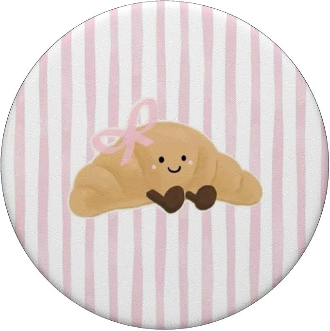 Pink Stripe Croissant Bow Illustration Print PopSockets Adhesive PopGrip