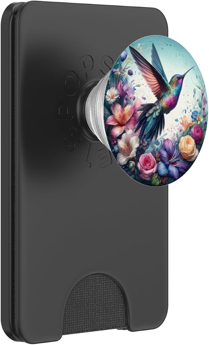 Aesthetic Floral Flowers Hummingbird Illustration Art PopSockets Adhesive PopGrip