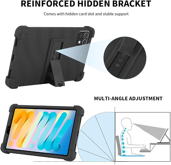 for TECLAST T50 mini Tablet 8.7 Inch CaseShockproof Soft Silicone Adjustable Stand Protective Cover for TECLAST T50 mini 8.7 inch Tablet (Black)