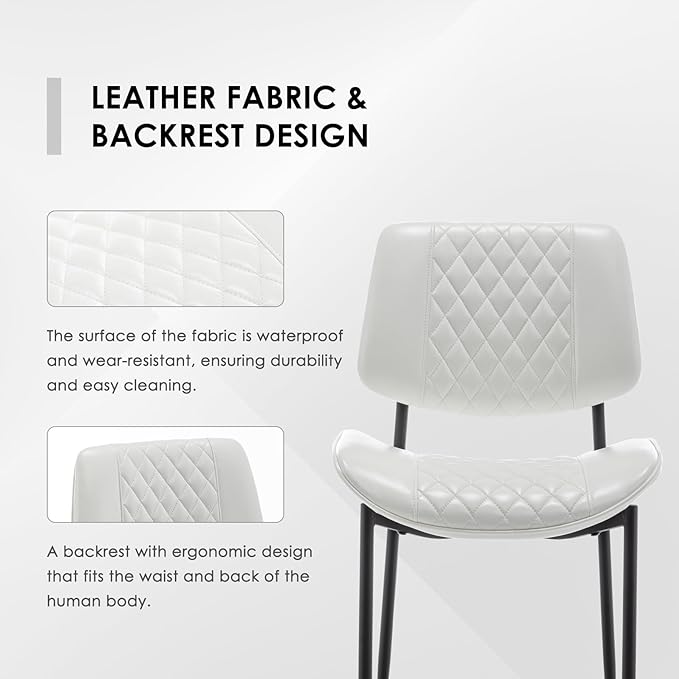 Modern Dining Chairs Set of 4, Leather Dining Chair with Metal Legs, Upholstered Dining Room Chairs for Dining Room, Kitchen, Vanity (White)