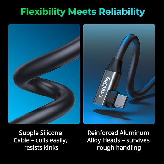 SMALLRIG USB4 40Gbps USB-C Cable 240W PD 3.1 Fast Charging 8K@60Hz Video 100cm/39.4in Straight to Angled Connectors with Cable Tie for MacBook Pro for iPad Pro for iPhone 17/16/15 Series - 5732