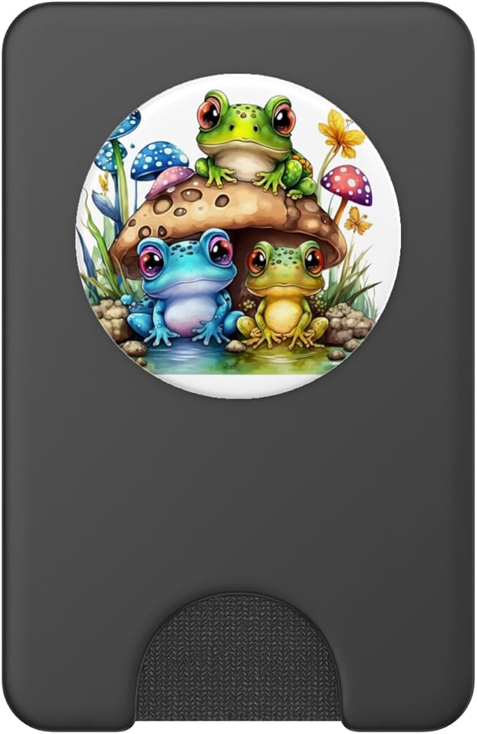 Colorful Frog Family on Toadstool Cartoon Mobile Holder PopSockets Adhesive PopGrip