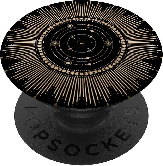 Celestial Moon Phases Planet Black and Gold PopSockets Adhesive PopGrip