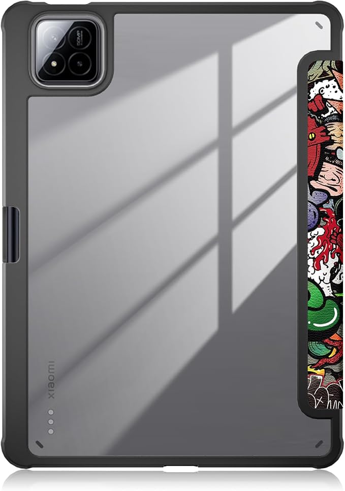Case Compatible with Xiaomi pad 7/7 Pro 11.2 2024Slim Drop Protection Tri-Fold with Hard Shell Transparent Back and Pen Holder Stand Smart Cover with Auto Wake/SleepBlack