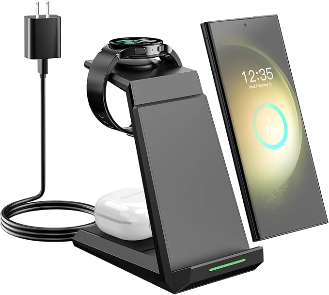 Wireless Charger for Samsung - NANAMI 3 in 1 Charging Station for Multiple Devices, Fast Charger Stand for Galaxy S25 S24 S23 Ultra S22 S21 Z Flip Fold 4,Galaxy Watch 6/5/5 Pro/4/3, Galaxy Buds 2 Pro