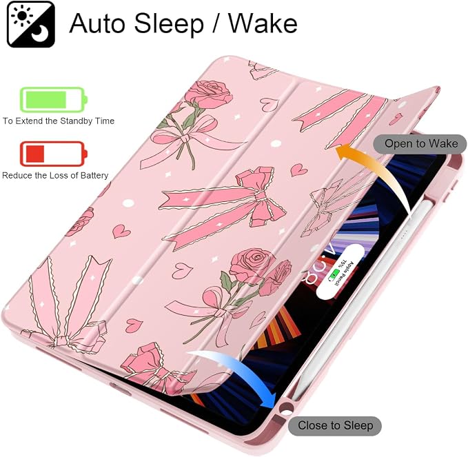 Tuiklol for iPad Pro 11 Inch 4th / 3rd / 2nd / 1st Gen (2022 2021 2020 2018) Case -Built-in Pencil Holder Shockproof Cover Clear Transparent Back Shell with Auto Wake/Sleep Black Flower