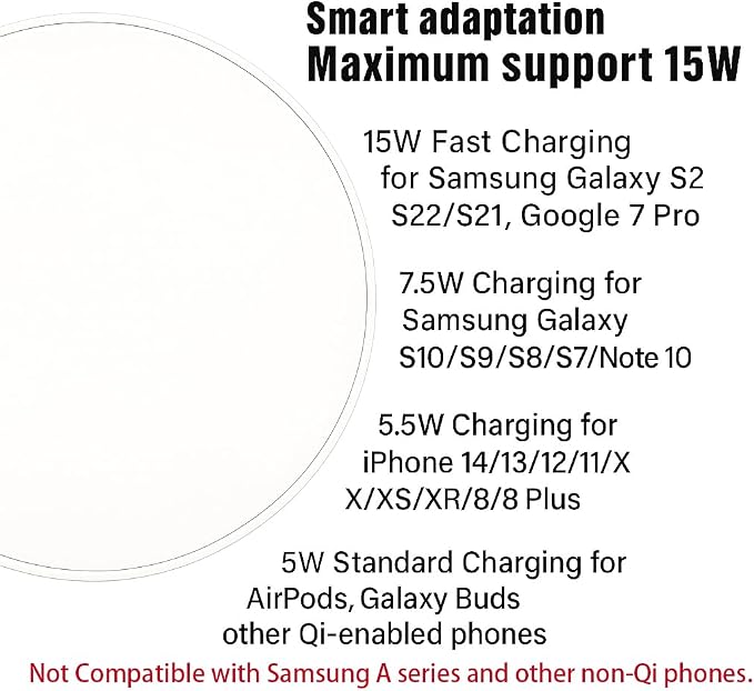 2Pcs Fast Wireless Charger 15W Max Wireless Charging Stand Compatible with iPhone 17/17Plus/17Pro/16/16Plus/16Pro /15/14/13/12/11/X/XR Samsung Galaxy S25/S24/S23/S22/S21/S20/S10/S9/S8 Note 20