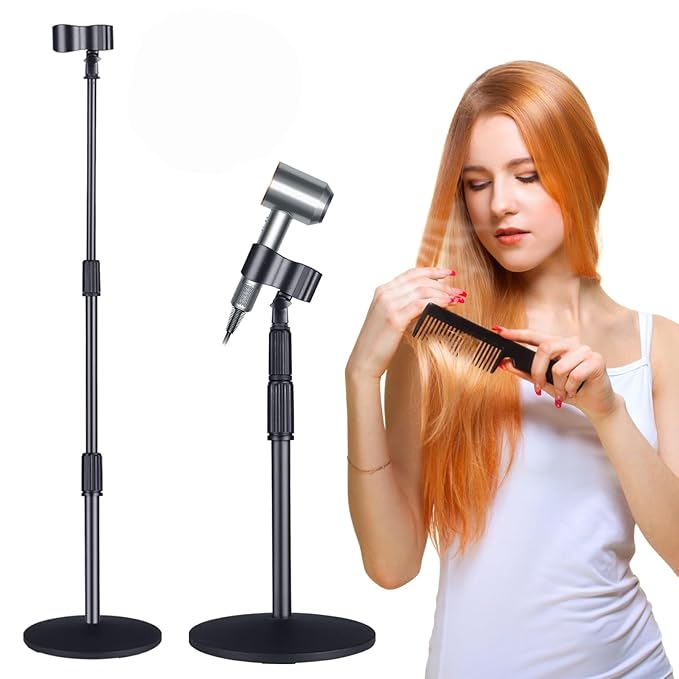 TAYUQEE Hands Free Hair Dryer Upgraded Blower Holder with Larger Clamp, 18.8-59in Height Adjustable Blow Dryer Floor Countertop Stand Holder with Heavy Base