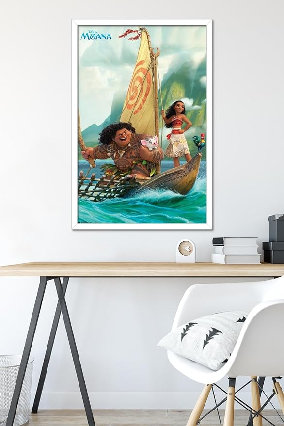 Disney Moana - Group Wall Poster, 34L" x 22.4W", White Framed Version