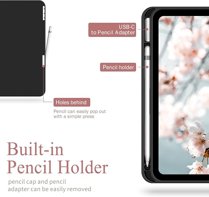 Antbox Case for iPad (A16) 11th (11'')/ 10th Generation (10.9'') Black | High Grade Skin-Touch Vegan Leather Built-in Pencil Holder Auto Sleep/Wake Function