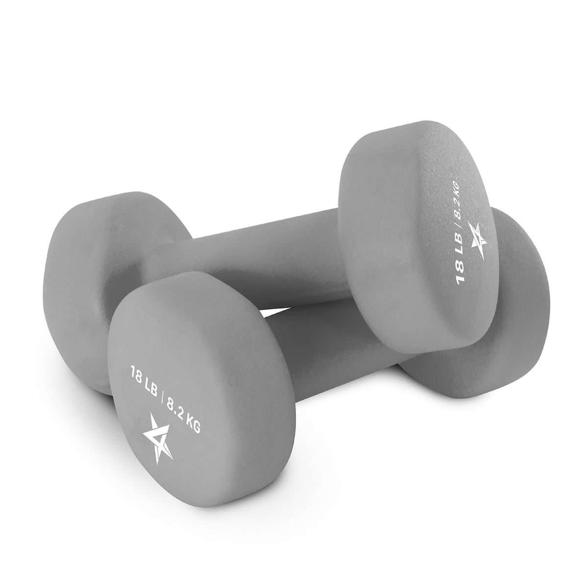 Yes4All Neoprene Coated Dumbbell Hand Weight Sets of 2 - Multiple Weight Options with 15 Colors, Anti-roll, Anti-Slip, Hexagon Shape, Grey, 18 lb Pair