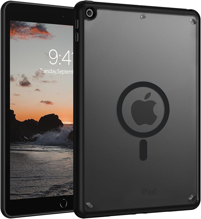 Telaso Magnetic for iPad 9th Generation/iPad 8th Generation/iPad 7th Generation Case iPad 10.2 inch 2021/2020/2019 Translucent Matte Back Soft TPU Bumper Military Grade Protective Case Black