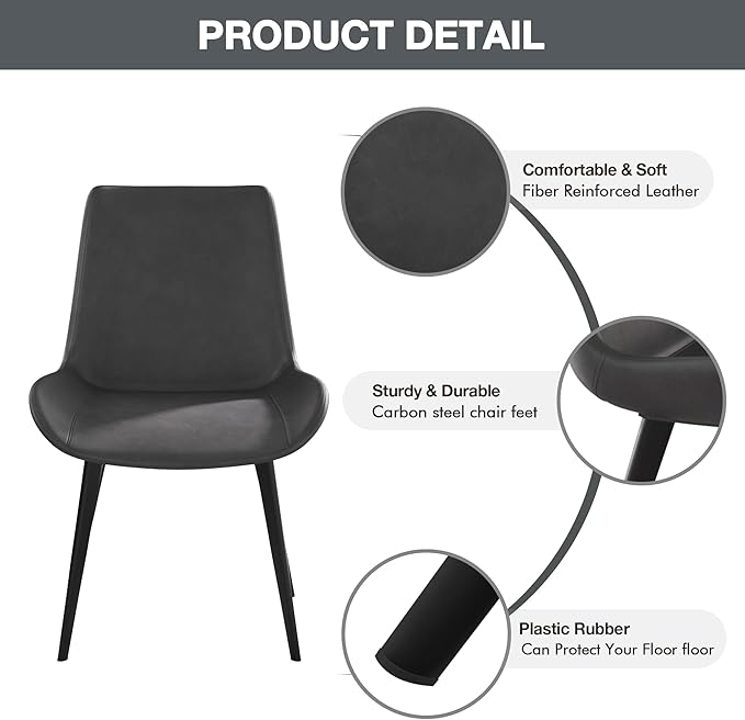 Modern Dining Chairs Set of 4, Upholstered Faux Leather Cushion Seat and Sturdy Metal Legs for Restaurant, Living Room, Brown