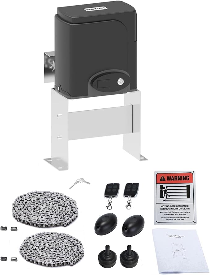 GATEXPERT Automatic Sliding Gate Operator Kit Driveway Security Gate Opener Hardware Kit with Two Transmitters and Infrared Photocell for Slide Gates up to 40 feet Long (for Gates up to 1300lbs)