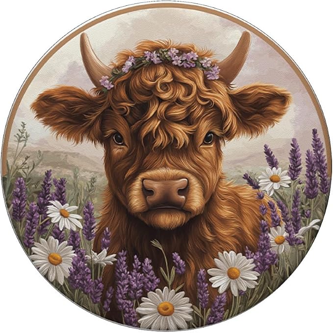 Highland Cow Floral Scottish Cow Watercolor PopSockets PopGrip for MagSafe