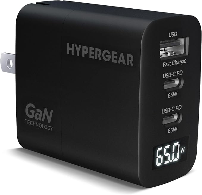 65W GaN USB-C Wall Charger PD 3-Port High Speed Compact Foldable Type C Charger Block for MacBook iPad Pro Galaxy iPhone International Travel-Ready