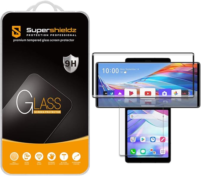 Supershieldz (2 Pack) Designed for LG Wing (2 Glass Main Screen and 2 PET Dual Screen) Tempered Glass Screen Protector Anti Scratch Bubble Free (Black)