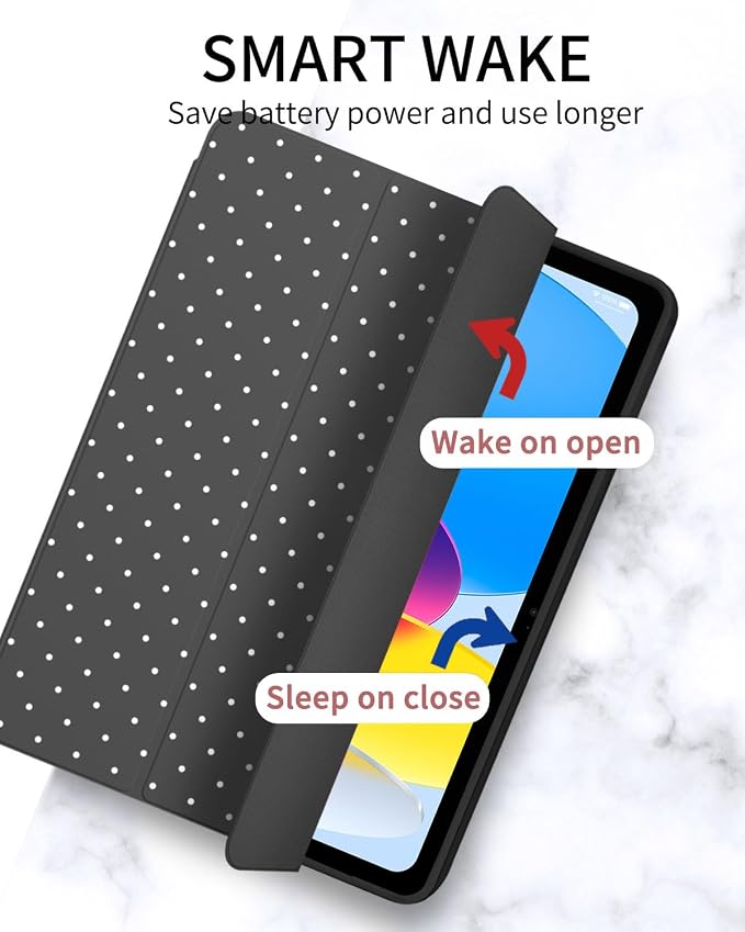 Trifold Stand Case for iPad Air 11 Inch M4/M3/M2 (8th 2026/7th 2025/6th 2024) iPad Air 10.9 Inch 5th/4th Generation (2022/2020) Trendy Cute Polkad Dot Print Aesthetic Pattern Design-Black
