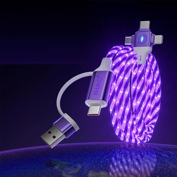 IHAO Multi Ports Charger Cable 3 Combinations in One Cable USB A to USB C/Micro USB PD Fast Charging Cord Lighted Up LED Flowing Compatible with Almost All Kinds of Electric Device-39Inches Blue