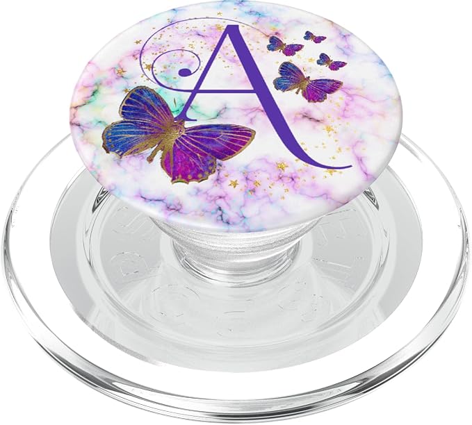 Purple Butterfly Letter A Initial Personalized Monogram PopSockets Adhesive PopGrip