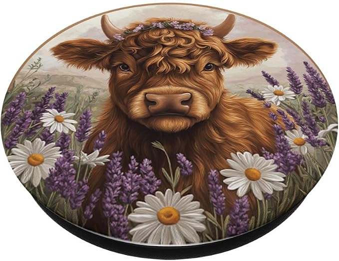 Highland Cow Floral Scottish Cow Watercolor PopSockets PopGrip for MagSafe