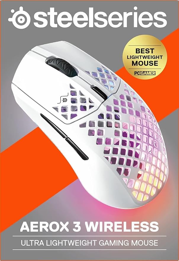 SteelSeries Aerox 3 Wireless - Super Light Gaming Mouse, 18,000 CPI TrueMove Air Optical Sensor, Bluetooth Cordless/Wireless PC Gaming Mice for Computer and Laptop, Water Resistant, Snow (Renewed)