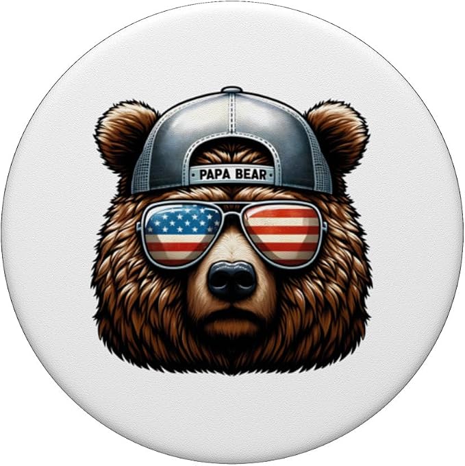 Papa Bear Face Sunglases 4th Of July Grizzly Daddy Bear PopSockets Standard PopGrip