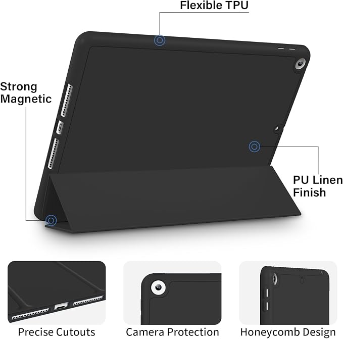 Case for iPad Air 3 (10.5-Inch 2019 3rd Generation) with Pencil Holder Slim Tablet Cover with Soft TPU Back Auto Wake/Sleep for iPad 10.5 Inch Air 3 (Black)