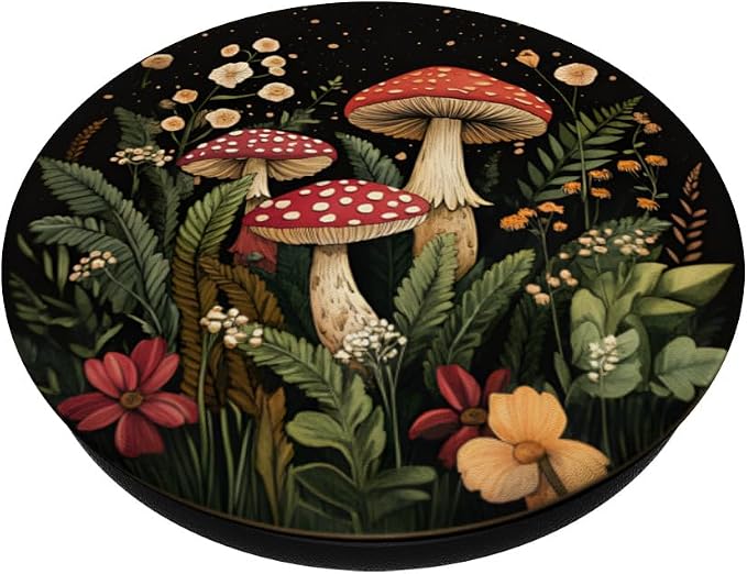 Mushroom PopSockets Adhesive PopGrip for Cell Phones - Black