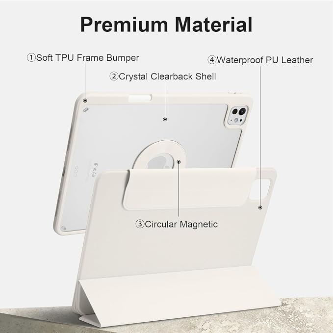 Case for iPad Pro 11 inch M5/M4 (2025/2024 6th/5th Generation) Removable and Detachable Magnetic Cover with Pencil Holder Vertical Adjustable Stand Tri-Fold Multi-Angle Black