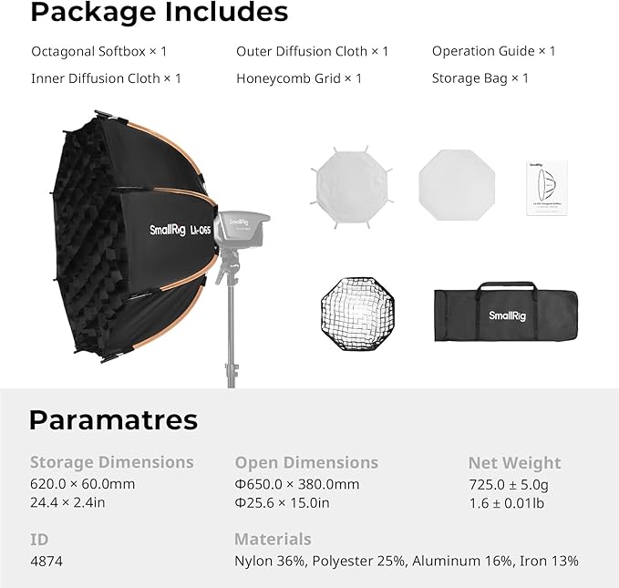 SmallRig LA-O65 Octagonal Softbox, 65cm/25.6in Quick Release Softbox with Carrying Bag, for Bowens Mount COB Lights for SmallRig for Neewer for Aputure for Godox