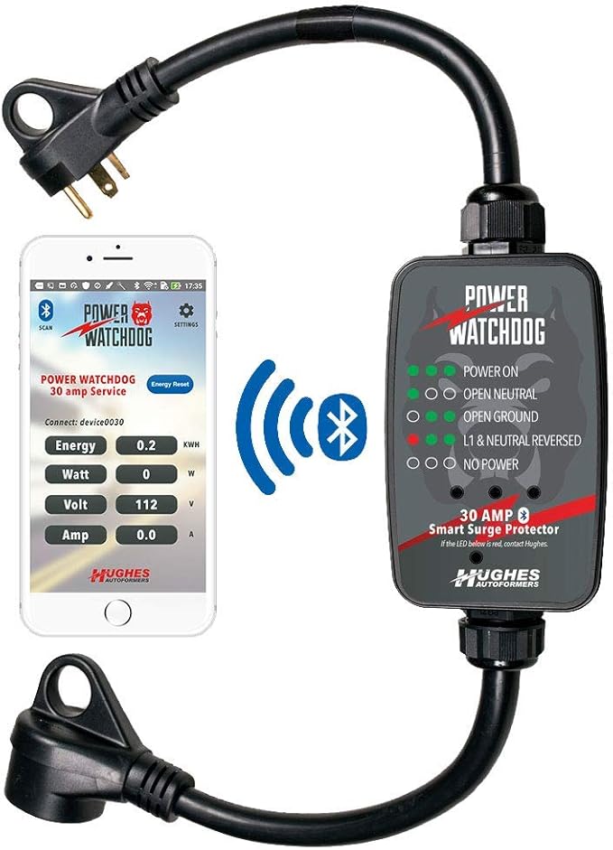 Power Watchdog PWD30, Bluetooth Surge Protector, 30 Amp, Portable, 14 Inch