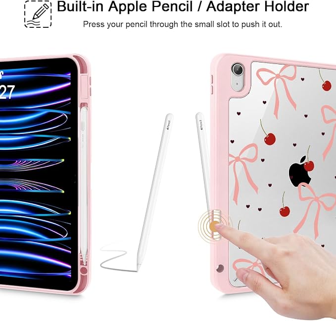 Mektron Case for 2026 iPad Air 11 inch M4 8th (M3 2025 7th /M2 2024 6th) Compatible with iPad Air 10.9 (2022 5th Gen /2020 4th Gen) Shockproof Clear Shell Blue Bows &amp Flowers